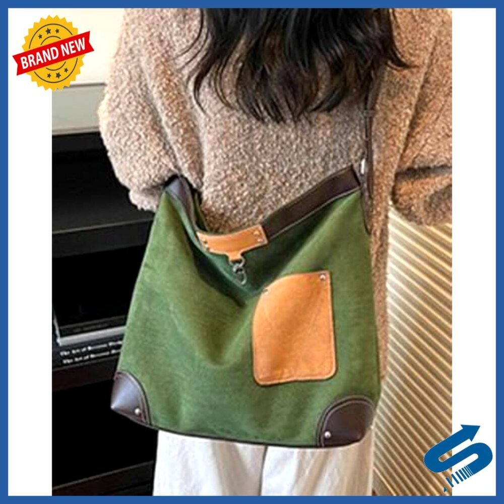 Suede Shoulder Crossbody Bag Large Capacity Bucket Purse Slouchy Hobo Tote - Picture 7 of 7